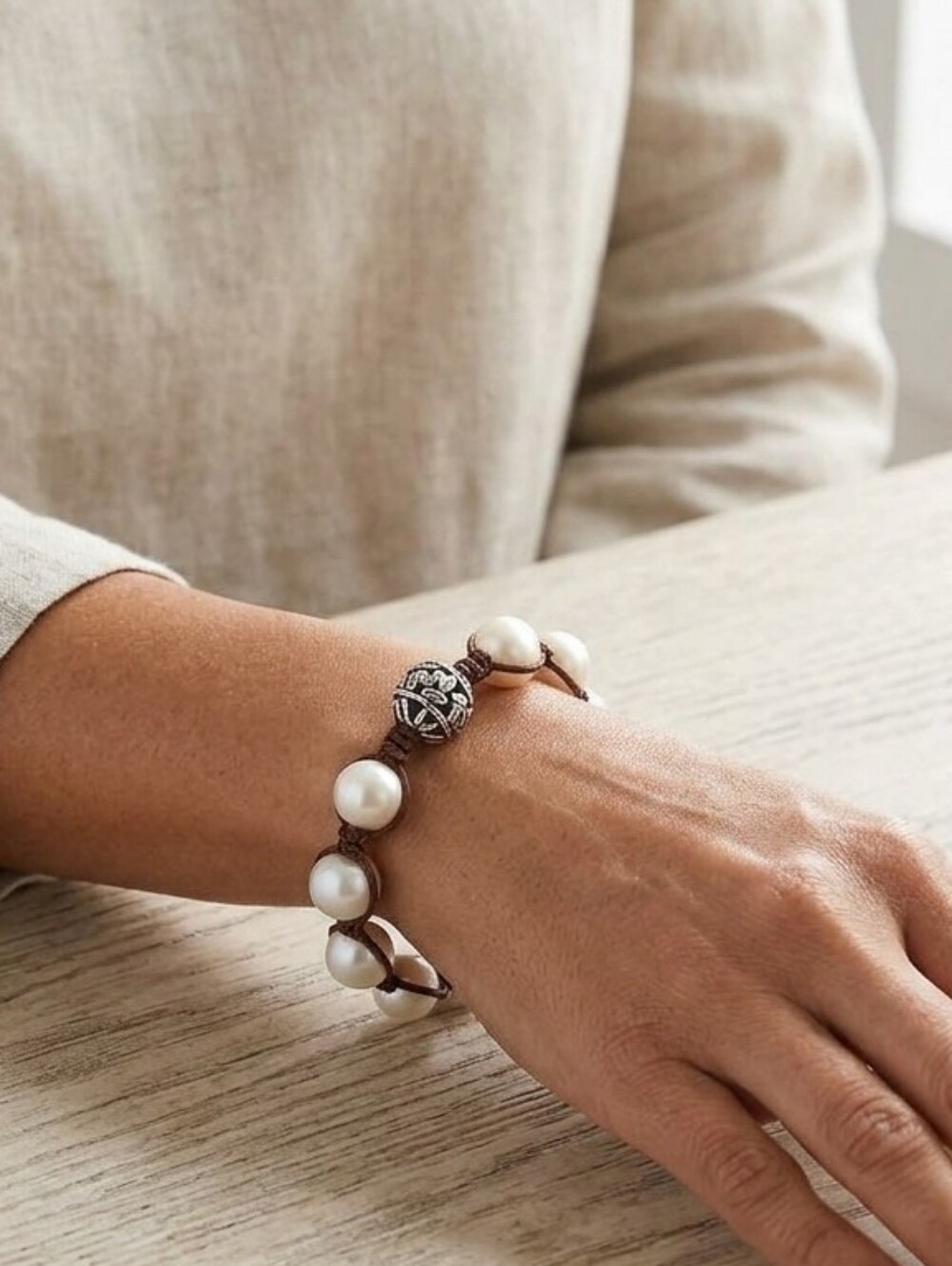Silpada Rugged Pearls Bracelet Sterling Silver Adjustable Sliding Clasp   B2424
